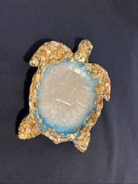 Handcrafted Turtle Geode Resin Art - Blue and Gold
